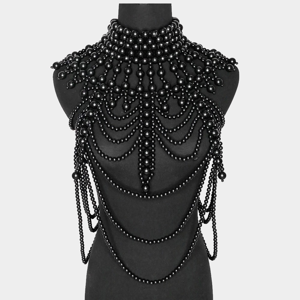 Elegant Black Pearl Body Chain Statement Necklace